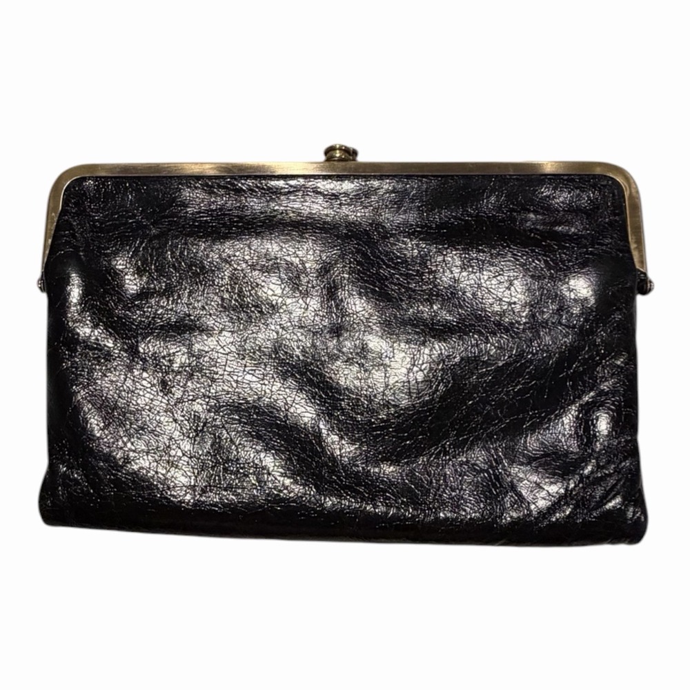 HOBO Lauren Double Frame Clutch Wallet Kiss Lock - Black Leather
